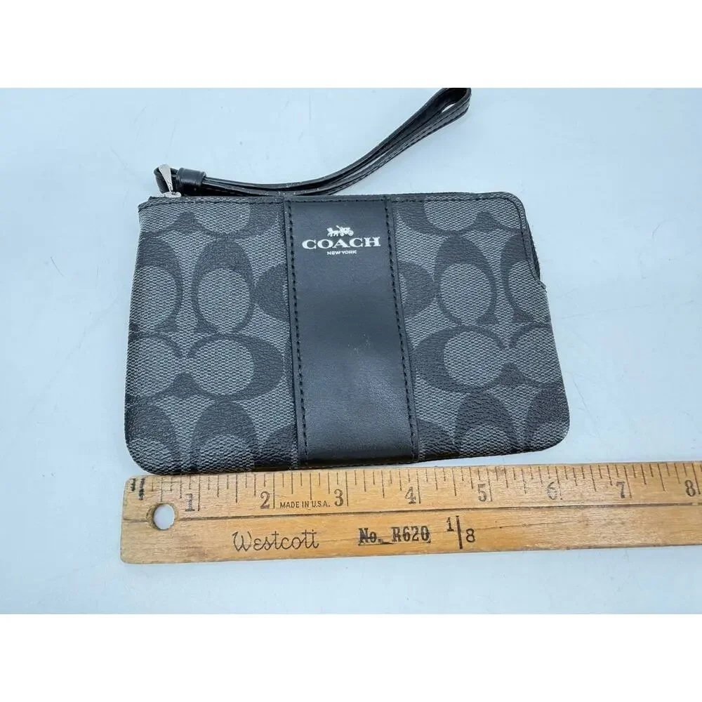 Coach F58035 Signature Corner Zip Wristlet Wallet Black Gray PVC Leather